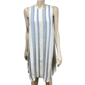 Harper Blue and White Striped Sleeveless‎ Linen BlendShift Style Dress